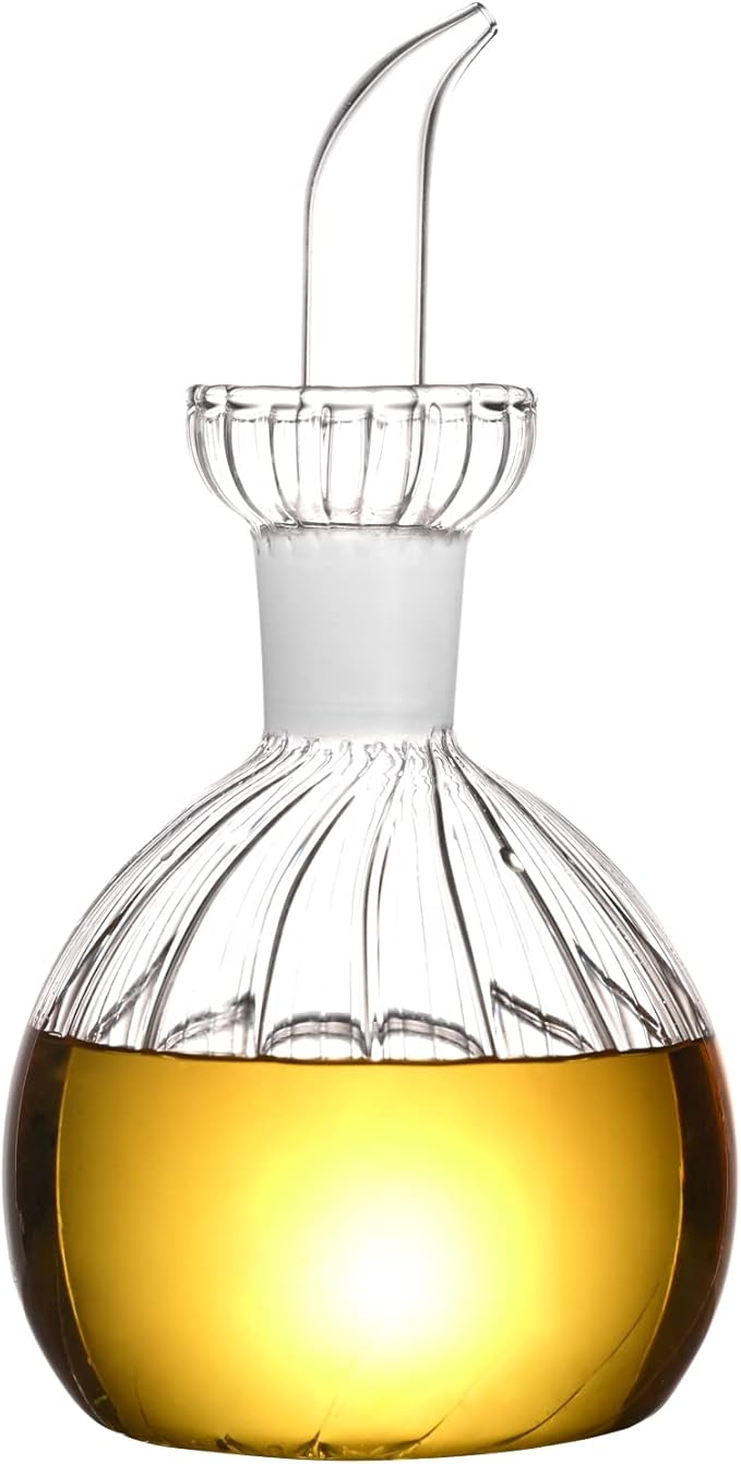 ELETON Stripe BallBorosilicate Glass Olive Oil Dispenser – Non Drip 5 oz Bottle for Kitchen, Leak Proof Vinegar Cruet, Easy Clean Modern Pourer(5oz/125ml)
