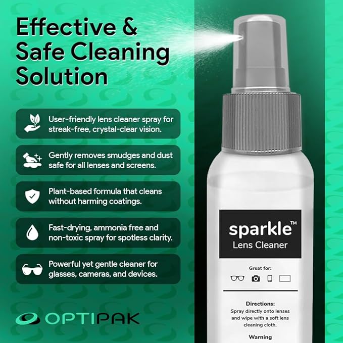 Sparkle Anti-Reflective Lens Cleaner Spray kit | (2) 2oz Glasses Cleaner Spray + (2) Microfiber Cloth for Eyeglasses, Sunglasses, Lenses