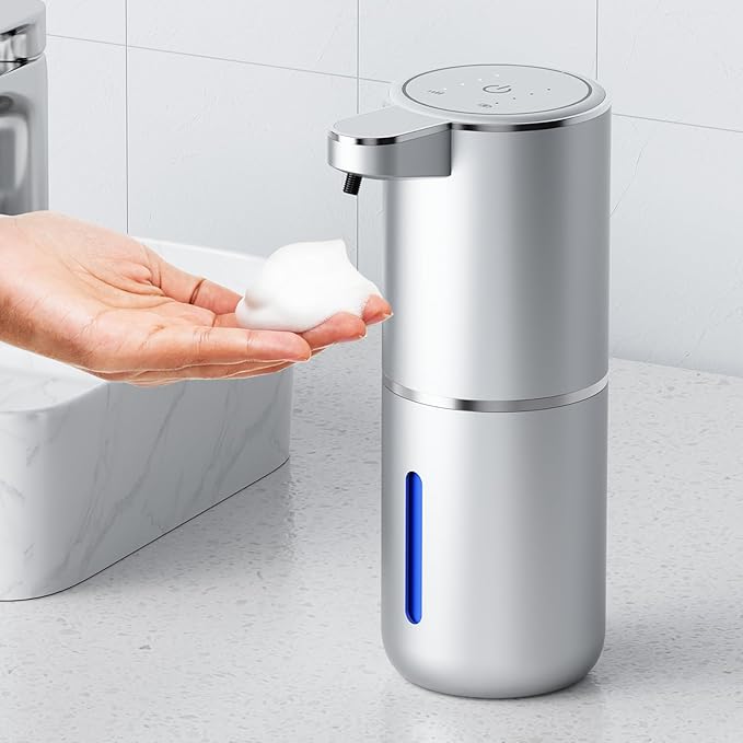 Automatic Foaming Soap Dispenser,Type-C Rechargeable Smart Hand Soap Dispenser,4-Level Adjustable, 13.5oz/380ml IPX5 Waterproof Wall Mounted for Bathroom Kitchen Dish Soap