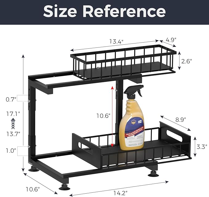 Under Sink Organizer, Rust Resistant 1 Pack Black