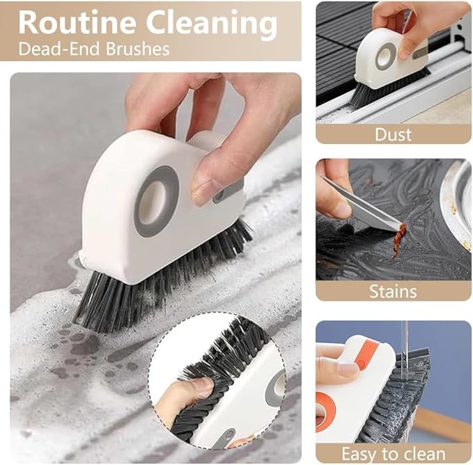 2 in 1 Groove Cleaning Brush, Window Track Cleaner Brush with Hidden Scraper, Crevice Cleaning Brush for Sliding Door Track, Window Sill, Narrow Gaps, Kitchen & Bathroom Cleaning Tool (Orange)