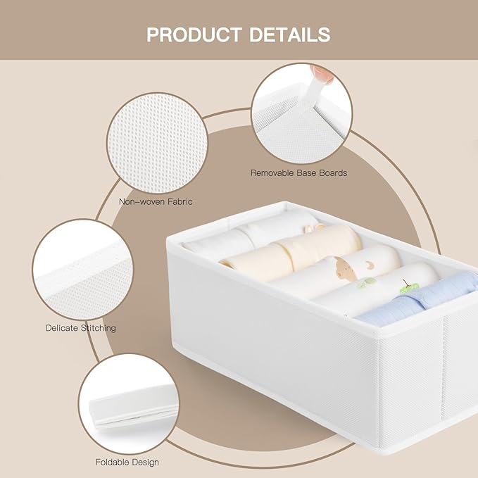 Drawer Organizer Clothes, 10 Pack Dresser Organizer for Baby Clothes, White