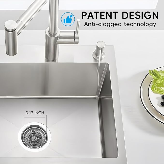 wokdada Kitchen Sink Strainer (1-Set Silver): with Adapter, Flexible Insert Chain Mesh Screen. 304 Stainless Steel, Clog-Free Catcher for Universal Sizes (Garbage Disposal)