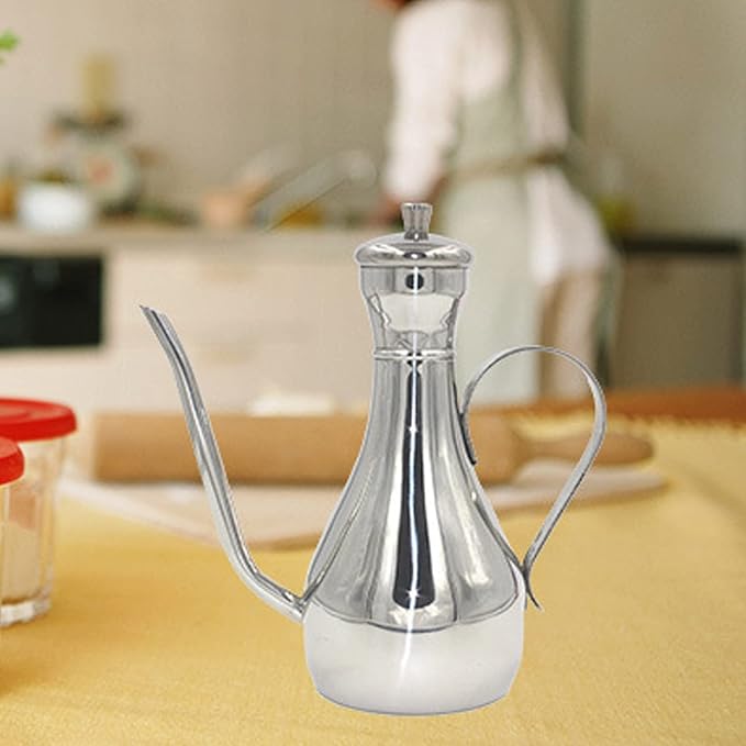 Stainless Steel Oil Dispenser Bottle, 11oz/350ml Non Drip Leak Proof Pouring Pot for Olive Oil, Vinegar, Soy Sauce, Salad, Oil Storage Can Container for Home Kitchen