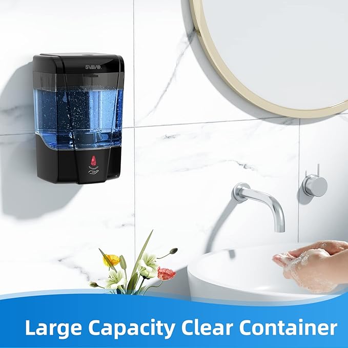 SVAVO Automatic Soap Dispenser Wall Mount 600ml/21fl.oz, Hand Soap Dispenser Touchless Electric Sensor Pump Battery Operated for Office Home Kitchen Bathroom Hotel Restaurant Commercial