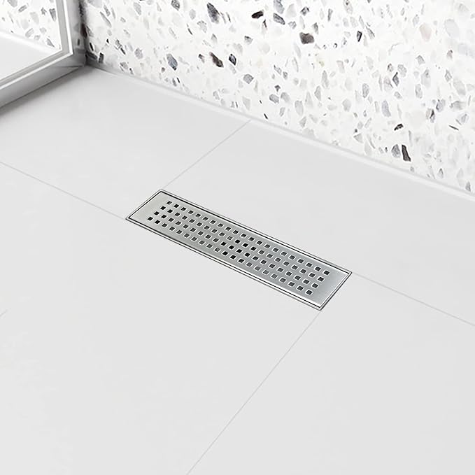 Linear Shower Drain, 12 inch Drain with Removable Grate Cover, Brushed 304 Stainless Steel Shower Floor Drain