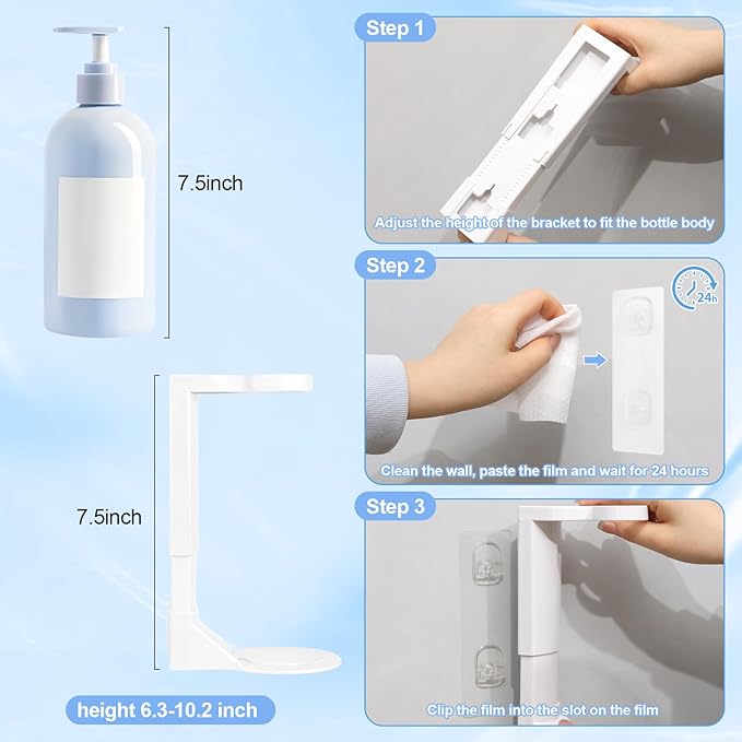 No Drill Shampoo & Conditioner Holders 2 Pack Adhesive Wall Mount Hand Soap Holder for Pump Bottle, 11LB Weight Capacity Fit Large Lotion Bottle