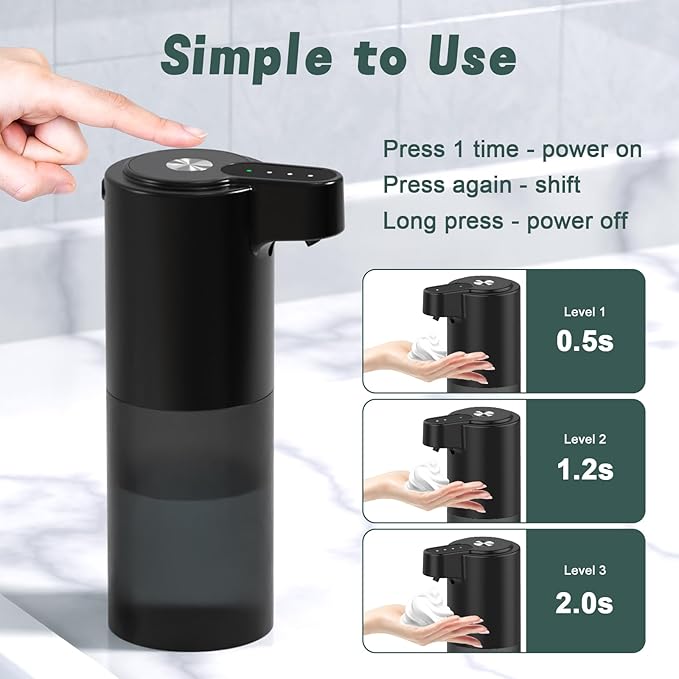 Automatic Foaming Soap Dispenser USB C Rechargeable Hand Soap Dispenser for Bathroom Touchless Dish Soap Dispenser for Kitchen IPX5 Waterproof, Matte Black