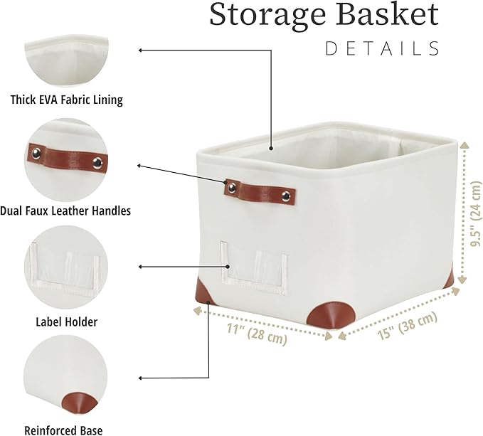 White Storage Bins Fabric Storage Baskets for Shelves & Linen Closet