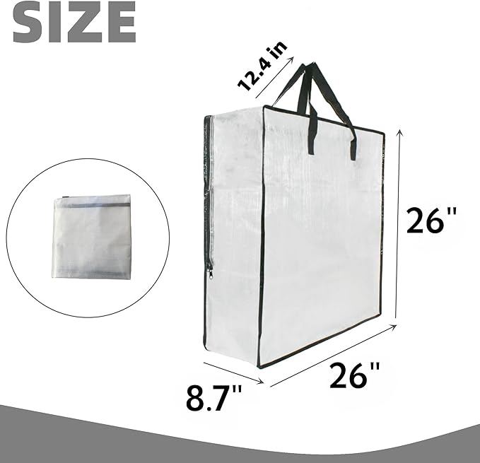 5 Pack Moving Bags, Wreath Storage Bag, Garland Container, Clear Storage Bags with Handles and Zippers Moving Bag for College Carrying, Bedding, Toys Organizer, Under the Bed Storage