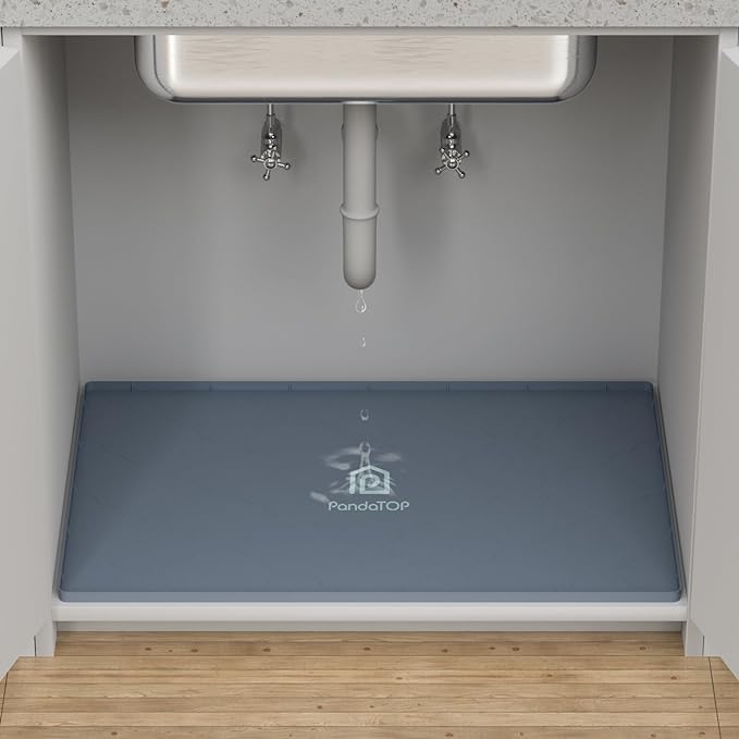Under Sink Mat, 25" x 22" Silicone Kitchen Cabinet Tray, Waterproof & Flexible Under Sink Liner for Kitchen Bathroom and Laundry Room