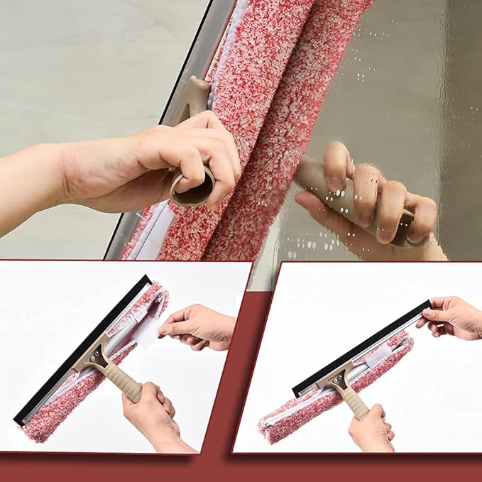 Multi-Purpose 12 inch Window Squeegee with 6.7inch-49.4inch Adjustable Aluminum Pole, Highly Absorbent Microfiber Window Scrubber for Window Cleaning