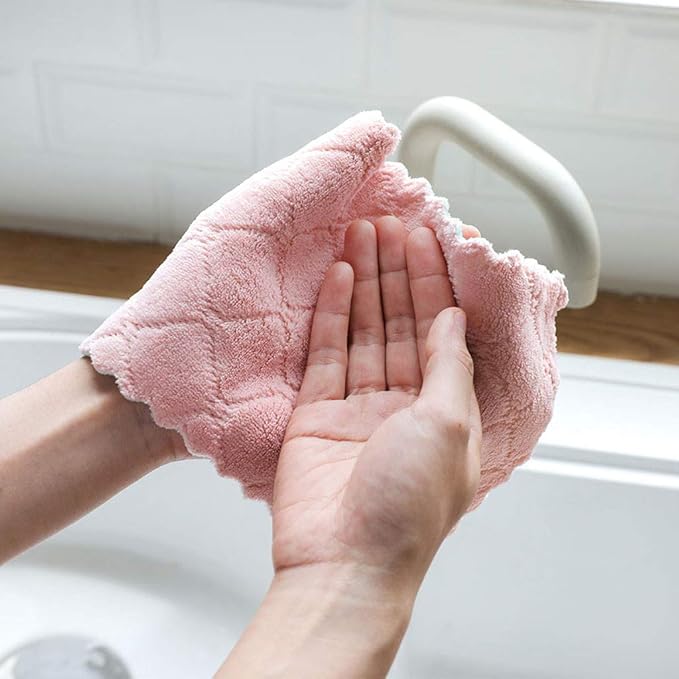kimteny 12 Pack Kitchen Cloth Dish Towels, Premium Dishcloths, Super Absorbent Coral Velvet Dishtowels, Nonstick Oil Washable Fast Drying (Pink-Grey)