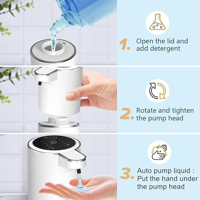 Automatic Liquid Soap Dispenser Bathroom Kitchen Dish Liquid Body Shampoo Shower Gel Hand Free Liquid, USB Rechargeable Dispenser Touchless Soap Dispenser 380ml Auto Liquid Dispenser Sylfu