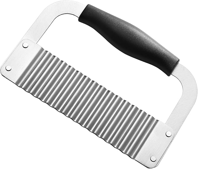 Crinkle Cutter Stainless Steel Potato Slicer Heavy Duty Wavy Crinkle Cutting Chopping Tools with Wooden Handle for Carrot Veggies (1, Black)