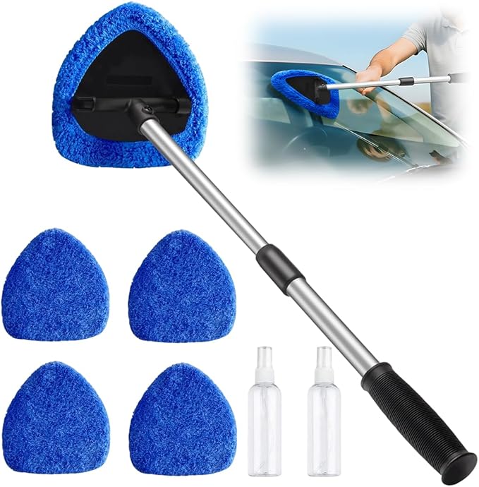 Windshield Cleaner Tool, 180 Degree Rotatable Inside Windshield Cleaning Set, Longer Extendable Windshields Cleaning Tool