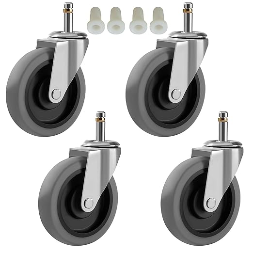 RILIDRI 4-Inch Swivel Stem Caster for Rubbermaid Mop Bucket Utility Cart, 7/16-Inch Stem Diameter Rubber Wheel Set of 4, Heavy Duty TPR Weber Grills Shop Vac Replacement Wheels
