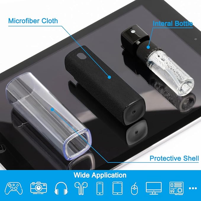 walrfid Screen Cleaner Touchscreen Mist Spray, walrfid Cleaning Kit for Electronic Smart Phone TV, Laptop, Tablet, PC, Computer LCD Flat Screens, Compatible with iPhone iPad MacBook Pro - Black
