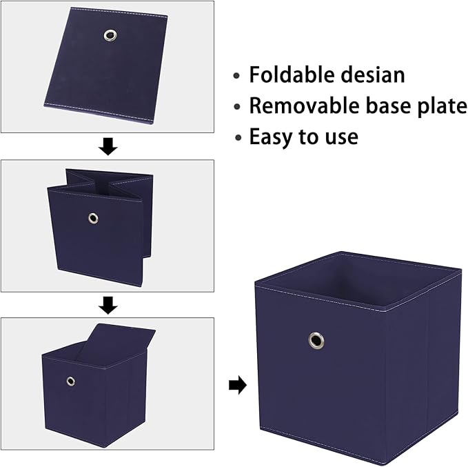 Black Foldable Storage Cubes Bins, Navy Blue