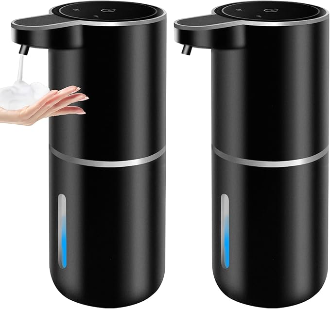 2 Pack Automatic Foaming Soap Dispenser,12.8oz/380ml USB Rechargeable 4 Level Adjustable Electric Hand Soap Dispenser for Bathroom,Kitchen,Hotel,Restaurant(Black,P11)