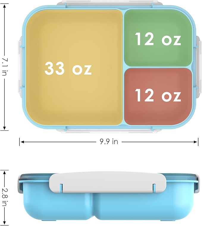 WHALEHOUSE Large Capacity Bento Box for Adult, 1700ML 3 Compartments Lunch Box with Utensil, Airtight Food Container with Lids for Meal Prep, Microwave/Dishwasher/Freezer Safe, On the Go (Blue)