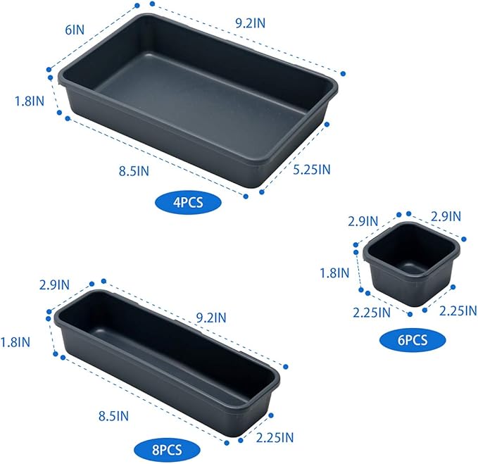BYCY 18 Pcs Drawer Organizers Trays Set for Office Bathroom Dresser Interlocking Dividers Storage Bins Pack (18 Pieces Set)