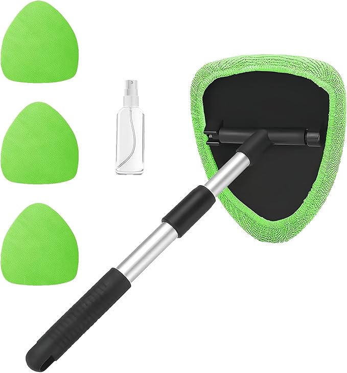 Car Window Cleaner, Car Cleanser Brush, Car Accessories Car Cleaning Supplies Tools, Car Cleaning Kit with Extendable Handle, Microfiber Cloth