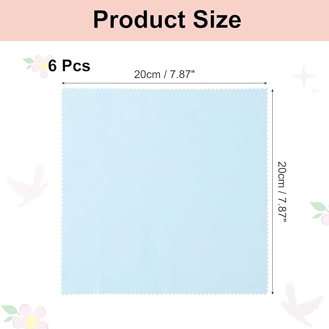 uxcell 6 Pcs Microfiber Cleaning Cloth for Glasses, 8 x 8 Inch Eyeglass Cleaning Cloth, Glasses Cleaner Wipes for Electronics Lenses Screens Cameras Cell Phones, Light Blue