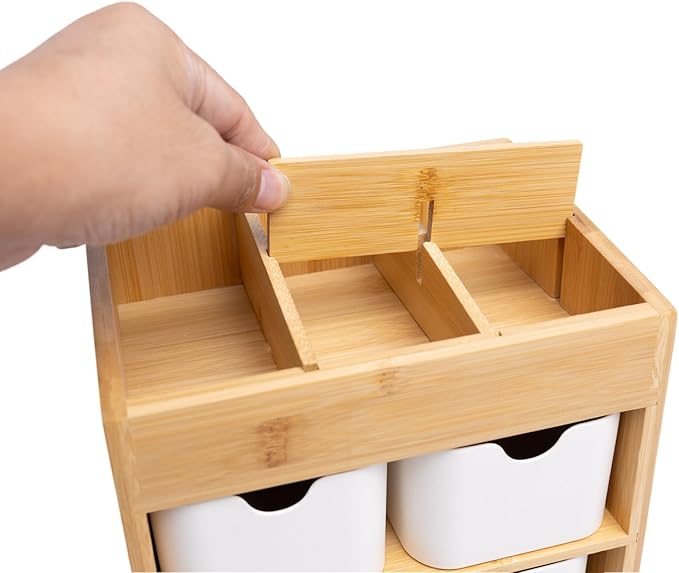Bamboo Makeup Organizer with 3 Drawers, Dresser Cosmetic Organizer Box