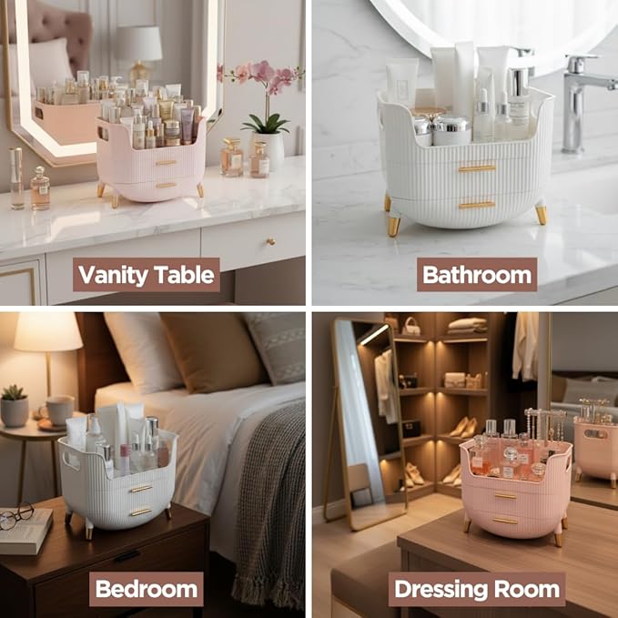 Makeup Organizer with Drawers, Skincare Storage Box for Vanity, White