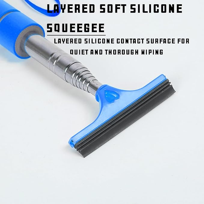 8sanlione Car Rearview Mirror Wiper, Retractable Auto Glass Squeegee, Water Cleaner with Telescopic Long Rod, Portable Cleaning Tool for All Vehicles