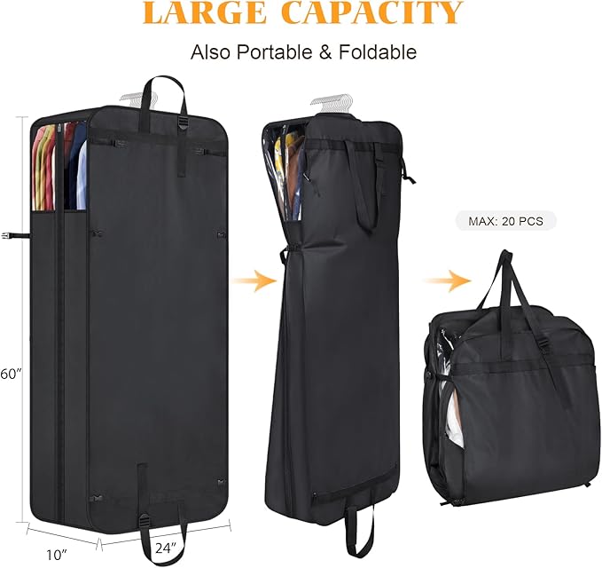 Hanging Garment Bag for Travel, 60" Heavy Duty Suit Bags