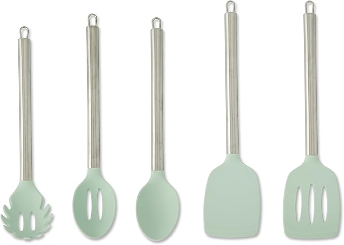 Core Kitchen 5-Piece Silicone & Stainless Steel Utensil Set – Heat-Resistant, BPA-Free Kitchen Tools – Etched Glass