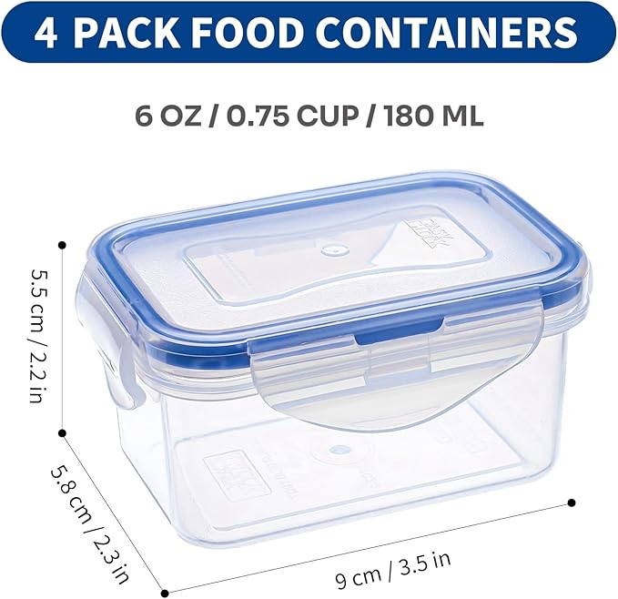 KIGI Small Food Storage Containers with Airtight Lids, 4-Sided Locking Lids, Reusable BPA-Free Plastic, Leakproof for Snack, Lunch, Meal Prep