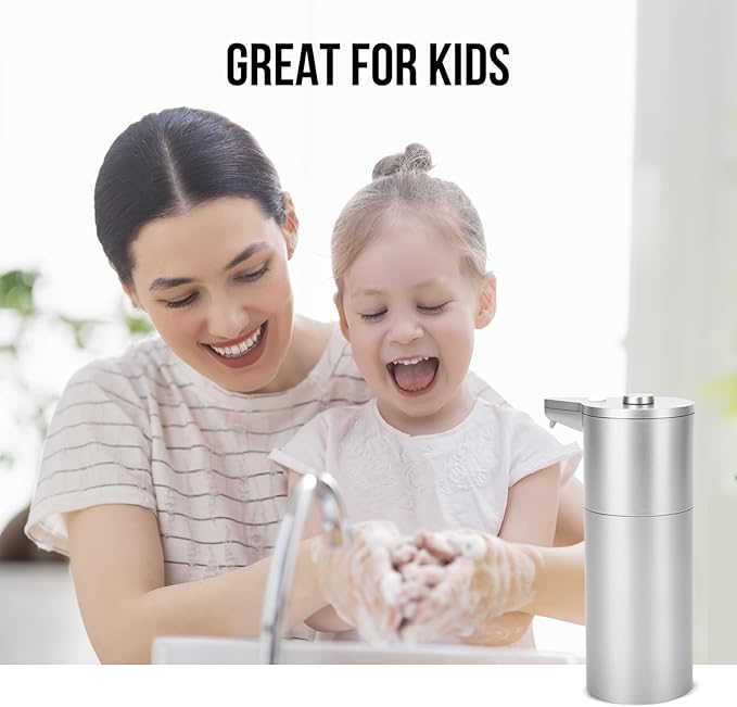 Aunmaon Automatic Soap Dispenser Touchless,Upgrade Adjustable Volume for Thick and Thin Liquid Battery Hand Soap Dispenser,Dish Soap Dispenser Kitchen Bathroom,Auto Soap Dispenser Hands Free Silver