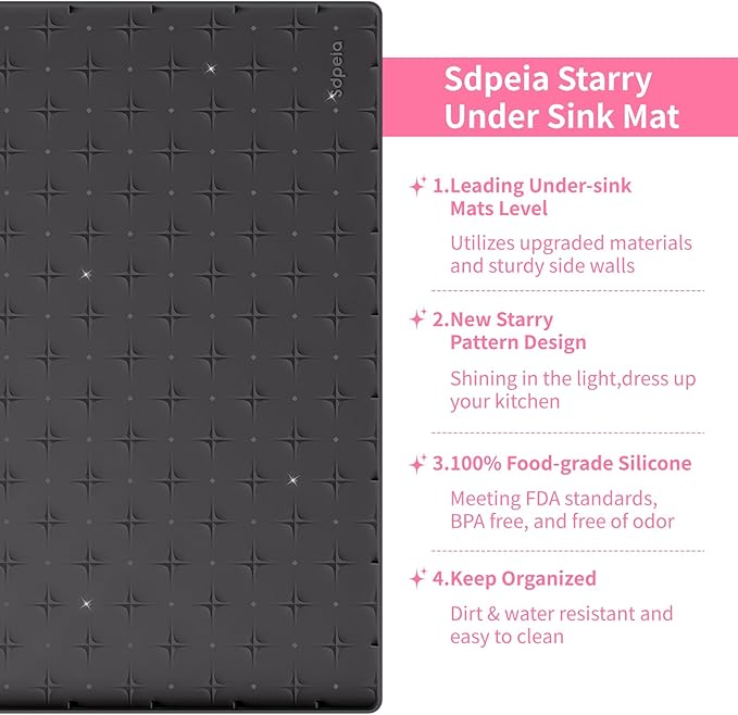 Under Sink Mat 31"×22" Waterproof Silicone Cabinet Liner & Sink Protector, Black