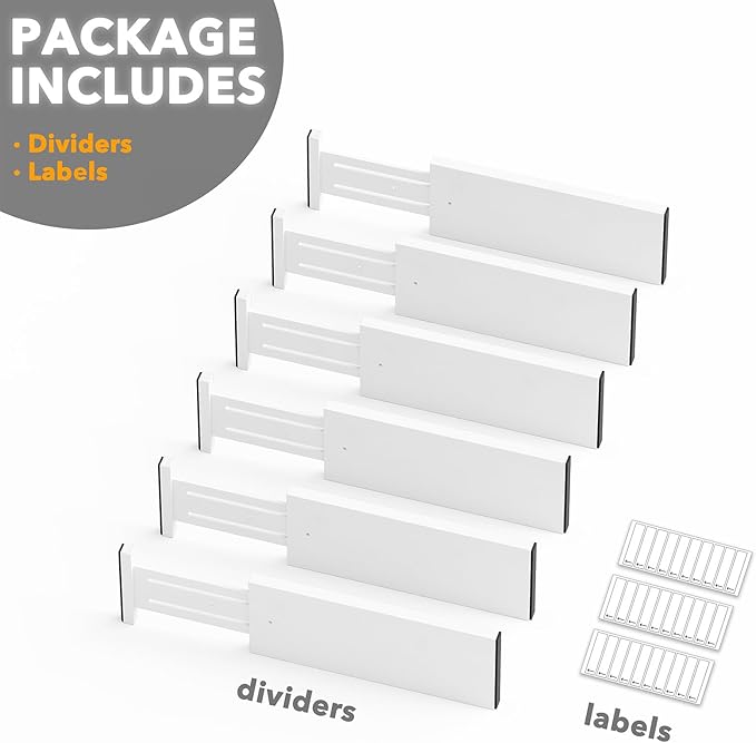 SpaceAid Bamboo Dresser Drawer Dividers 6 Pack, (Need 4.65" Deep Drawer) Adjustable 12.5“-17” Organizers, Expandable Organization for Clothing