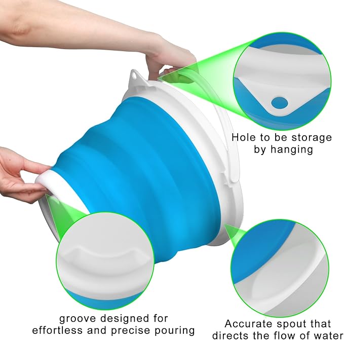 10L Collapsible Mop Bucket with Handle for Cleaning, Portable Car Wash Bucket Garden Cleaning Supplies, Ice Buckets for Parties Camping Fishing, Foldable Wash Basin Tub RV Accessories Household Use