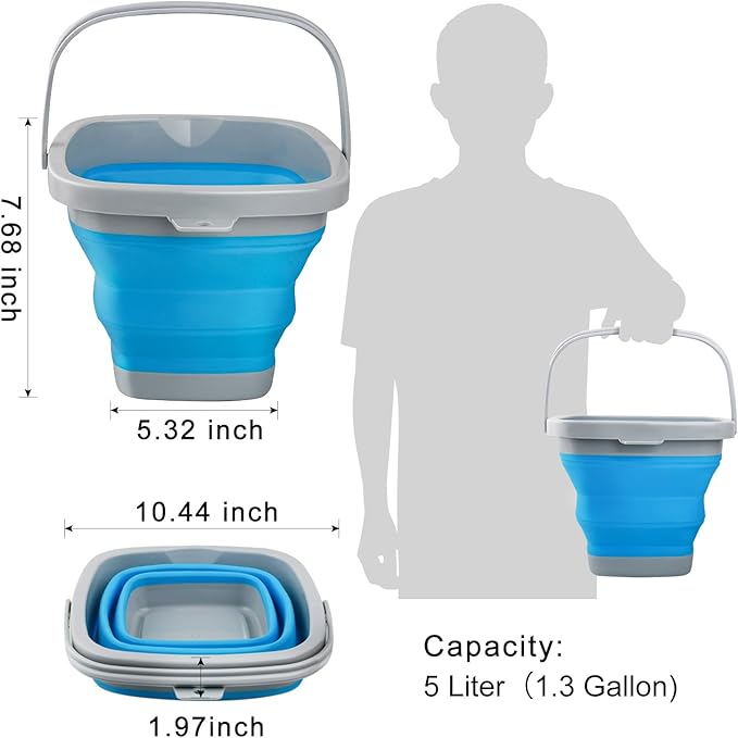 Collapsible Mop Bucket and Ice Bucket-5L(1.3 Gallon) Household Cleaning Silicone Dust Mops Bucket, Portable Bathroom Cleaning Supplies Square Bucket for Cleaning