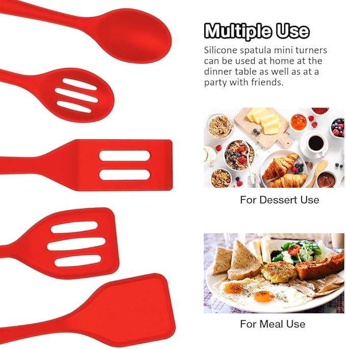 5PC Mini Spatula Silicone, Red Small Spatula Silicone, Small Brownie Spatula Easy to Clean, Small Spatulas for Kitchen Use