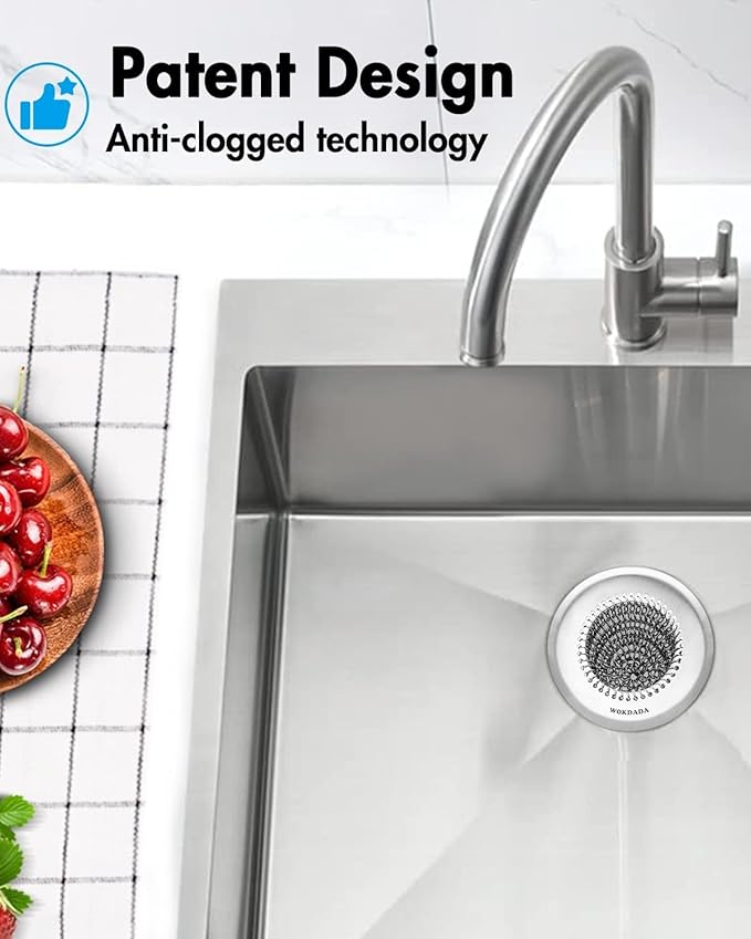 WOKDADA Revolutionary Kitchen Sink Drain Strainer, Patented Reversible Kitchen Sink Strainer, 304 Stainless Steel Sink Strainer Basket