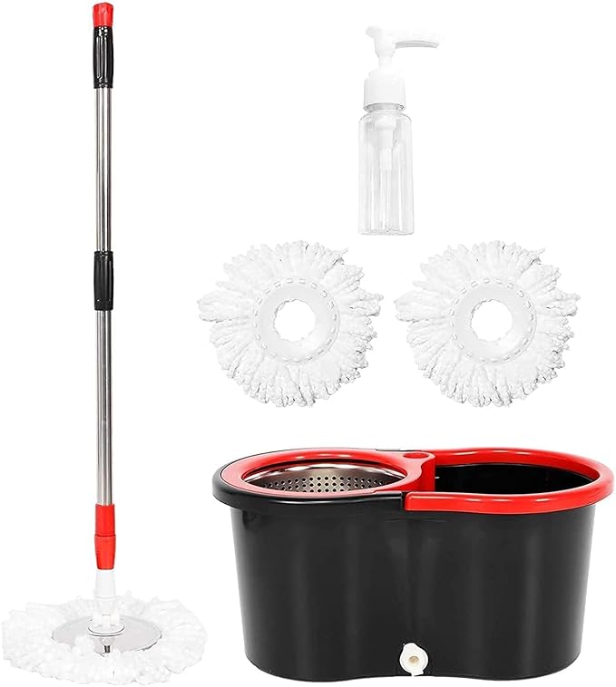 Mop and Bucket Set, 360° Spin Mop and Bucket with Wringer Set and 3 Microfiber Mop Refills, Stainless Steel 61" Extended Handle Spinning Mop Bucket System for Floor Cleaning