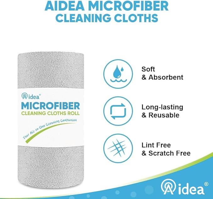 AIDEA Microfiber Cleaning Cloth 330 Sheets 6 Roll, Grey Microfiber Towels for Cars, Shop Towels, Shop Rags Washable, Cleaning Rags Reusable Paper Towels for Automotive, Workshops, House,11×9"