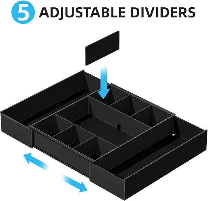 Marbrasse Expandable Desk Drawer Organizer, Clear Plastic Drawer Organizer Tray with 10 Adjustable Compartments, Desk Organizers and Accessories