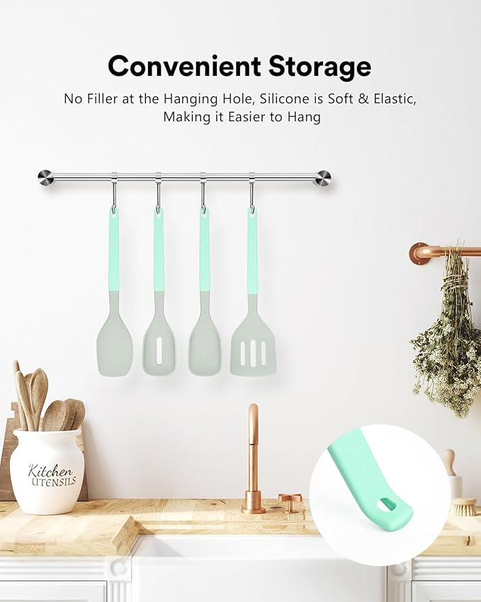4Pcs Silicone Spatula Set, Food Grade Rubber Spatula, Two Color Upgrade Strong Handle with Ergonomic Grip, 600°F Heat Resistant Silicone Spatula Turner Spoon for Nonstick Cooking