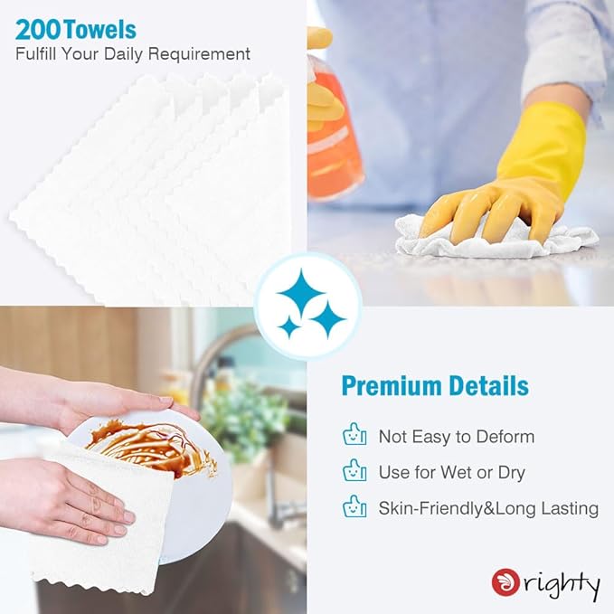 Orighty Cleaning Cloths Bulk, 200 Pack Shop Rags Reusable, Multi-Purpose Shop Towels for Cars, Microfiber Cleaning Rags for Automotive, Mechanic, Kitchen, Lint Free Towels 11.5’’ x 11.5’’, White