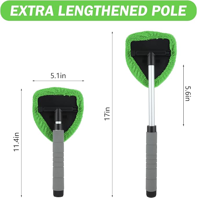 8 Pcs Car Window Cleaner Kit Triangle Shape Include Windshield Cleaning Tool with Extendable Handle 5 Microfiber Bonnets 1 Car Ventilation Brush 1 Empty 50ml Spray Bottle Glass Wiper Kits, Green