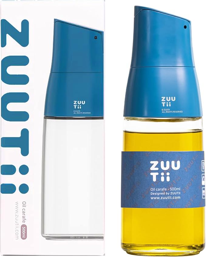 Zuutii Olive Oil Dispenser - Drip Free Spout Bottle for Kitchen Glass Oil and Vinegar Dispenser - Blue