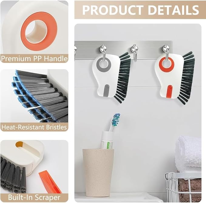 2 in 1 Groove Cleaning Brush, Window Track Cleaner Brush with Hidden Scraper, Crevice Cleaning Brush for Sliding Door Track, Window Sill, Narrow Gaps, Kitchen & Bathroom Cleaning Tool (Orange)