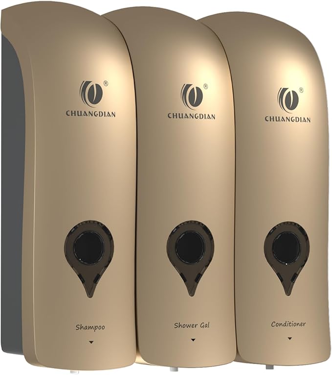 Shampoo Conditioner Body Wash Dispenser, Wall-Mounted Bathroom Soap Dispenser Set of 3(Glod), Refillable Shower Soap Shampoo Dispenser for Bathroom,Kitchen,Hotel and Airbnb